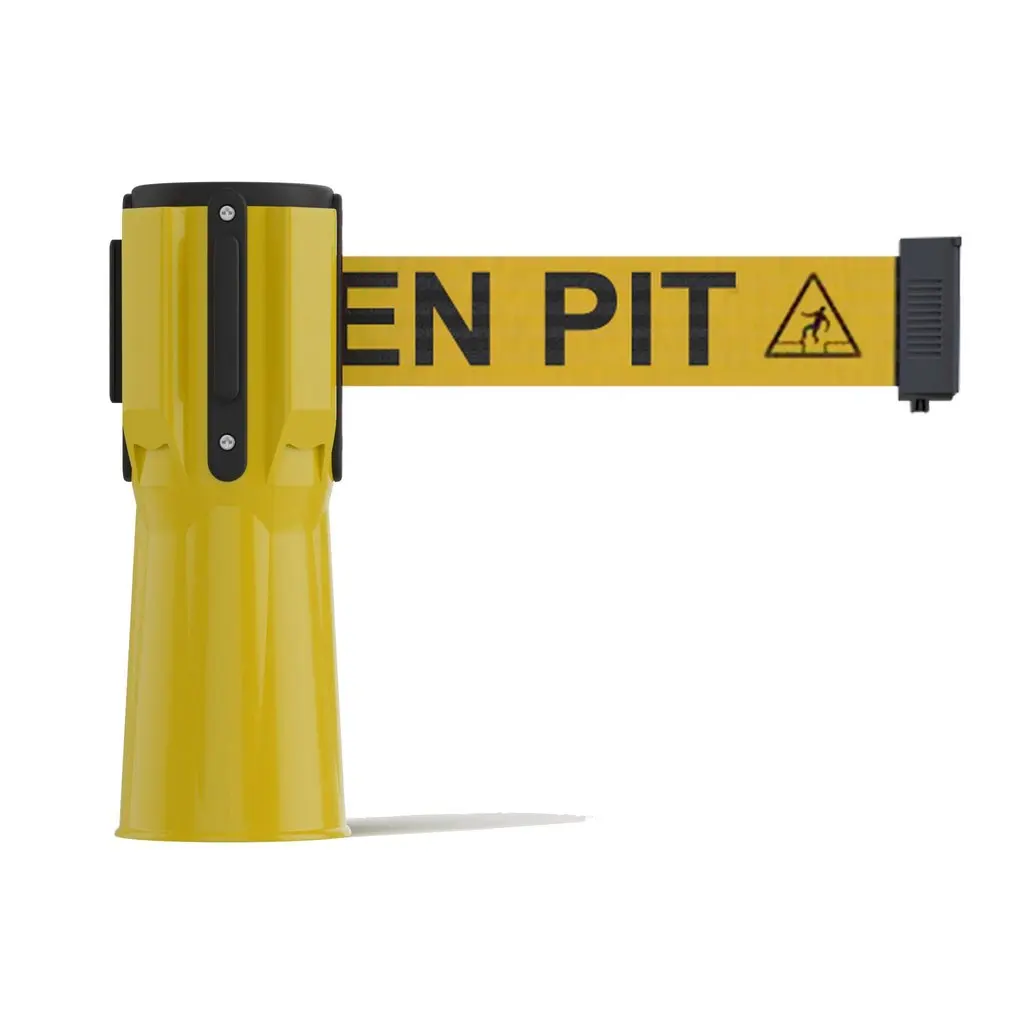 Retractable Traffic Cone Hazard Warning Tape Barrier Belt High-Visibility Striped Bright Yellow Design