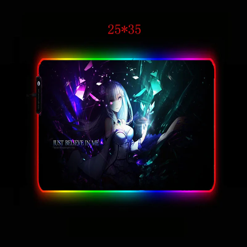 Mairuige Re Zero Girl RGB Gaming Mouse Pad Gamer pad LED Light Illuminated USB Wired Colorful Luminous Anime Mice mat