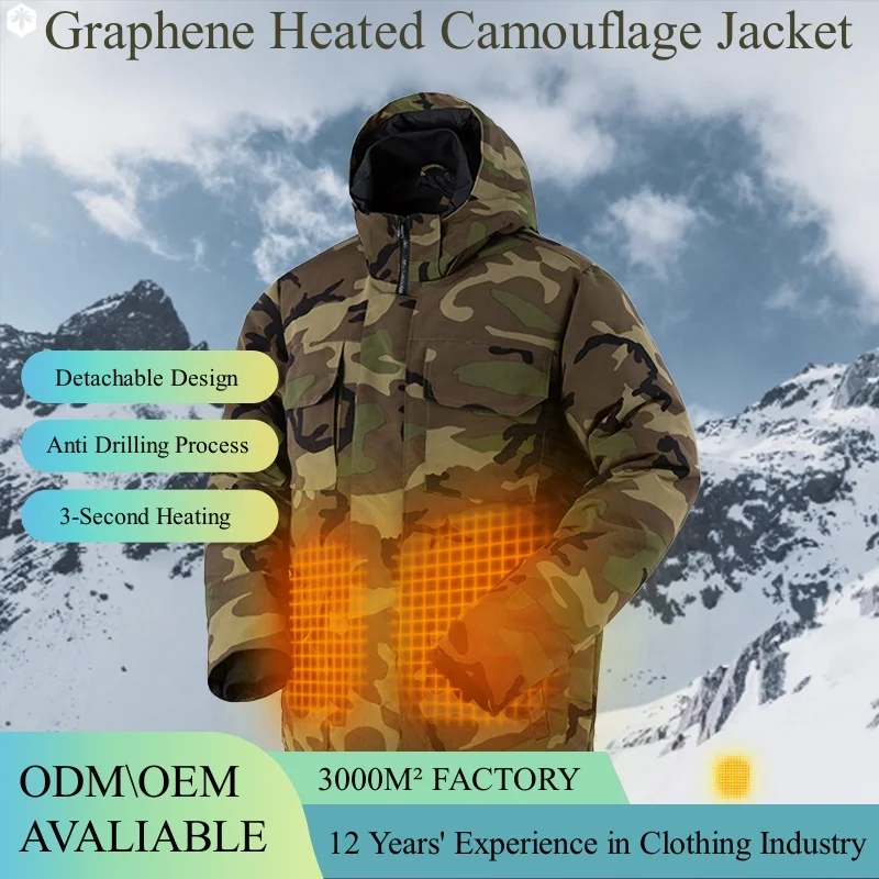 2023 Hot Waterproof Outdoor Camouflage Hunting Heated Jacket OEM Windproof USB Heating Hunting Down Jacket