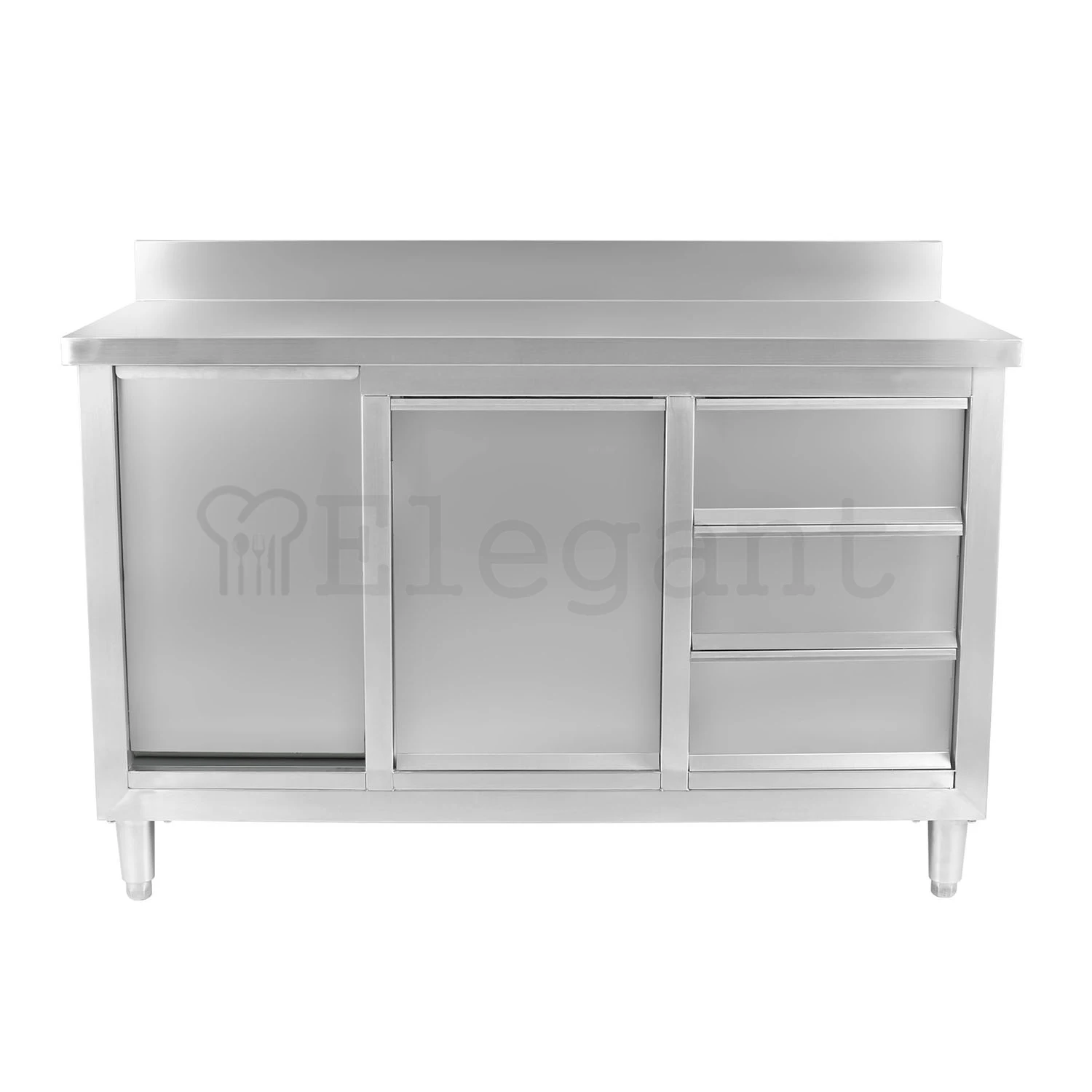 New Round Tube Kitchen Equipment Hotel Restaurant Stainless Steel Kitchen Work Table with Backsplash With Drawers With Cabinet