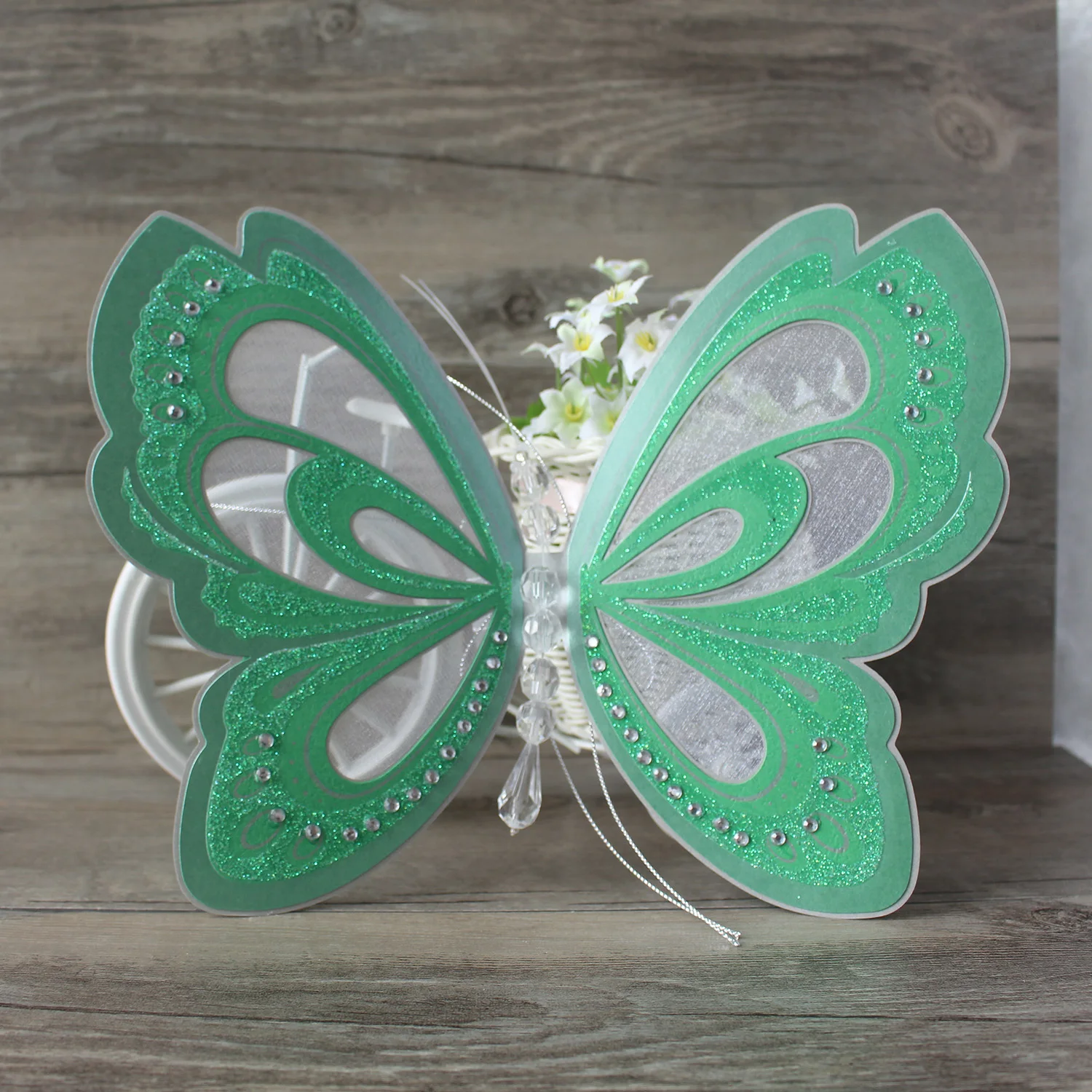 Wholesale Green Shining Unique Butterfly Shape Scroll Wedding Invitations