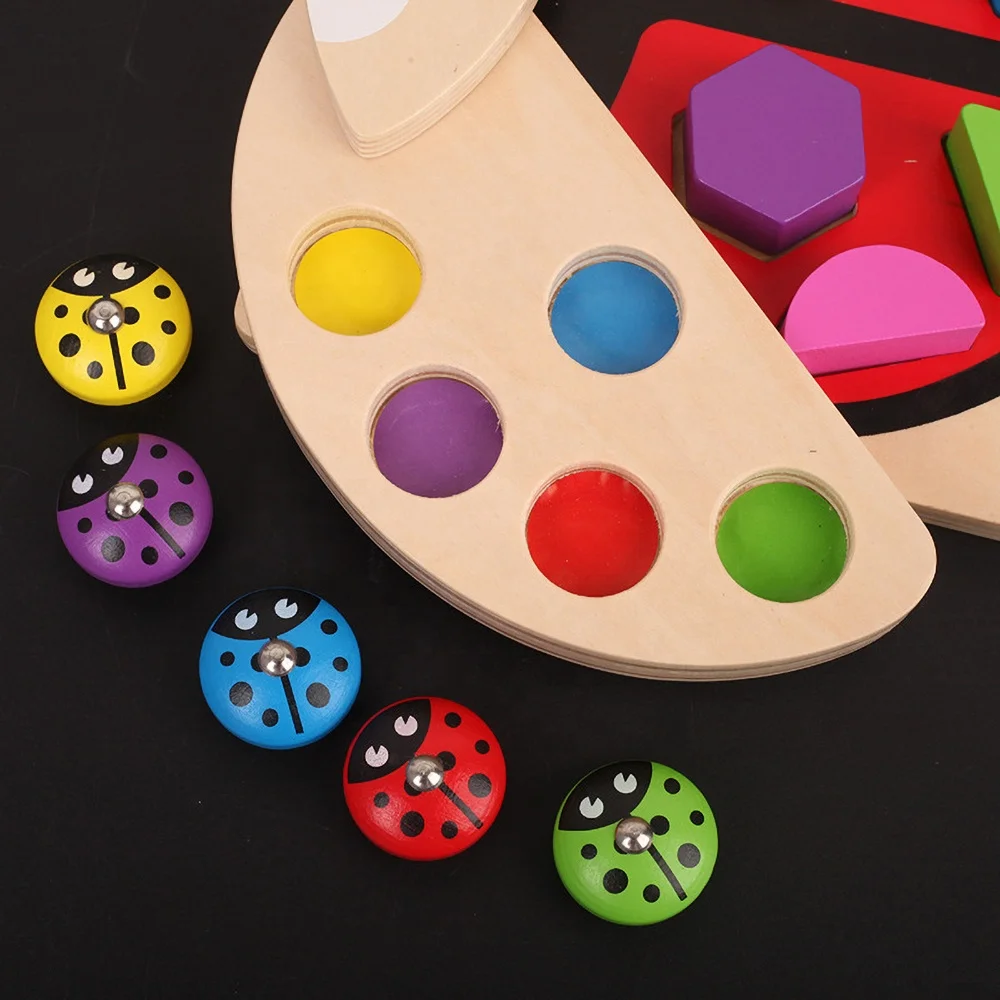 Wooden Fishing Beetle Magnetic Puzzles Geometric Color Matching Games Children Educational Toys For Kids