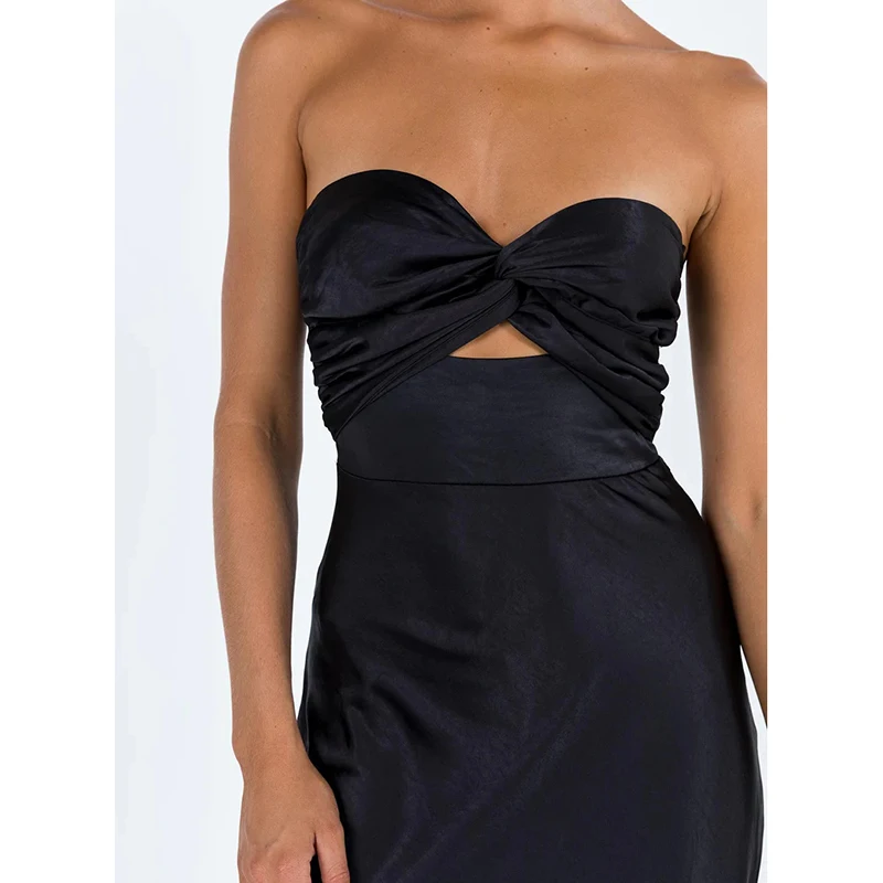 New arrivals Off the shoulder Strapless design sexy trend color Open Back wrapped chest casual Tiered skirt Maxi dress