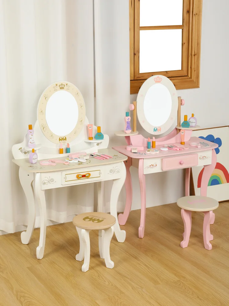 Wooden Princess Dressing Table for Kids Artificial Crown Educational Pretend Play & Preschool Toy for Girls