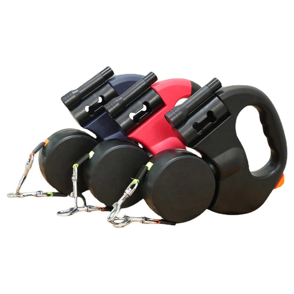 3 in 1 Portable Automatically Retractable Dog Leash Double-headed LED Pet Traction Leash With Poop Bag Dispenser