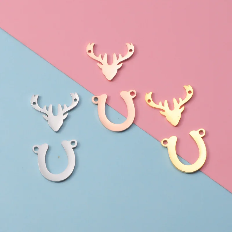 Hot Selling Stainless Steel Antlers Jewelry Accessories Personality Horseshoe Double Hole Connector Fade Pendant Accessories