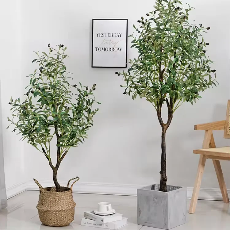 Indoor Decoration 150cm 5ft Artificial Faux Olives Plant Silk Leaf Artificial Olive Tree With Pot Bonsai
