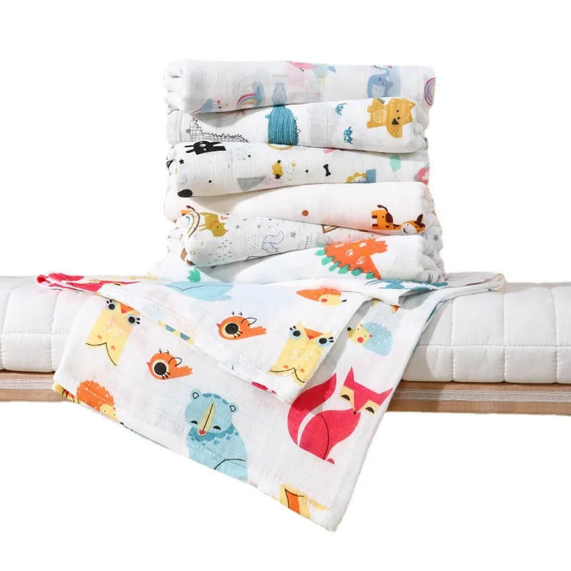 Products china wholesale low price custom print golden supplier 2 Layers 100% Cotton muslin baby receiving cloth blanket