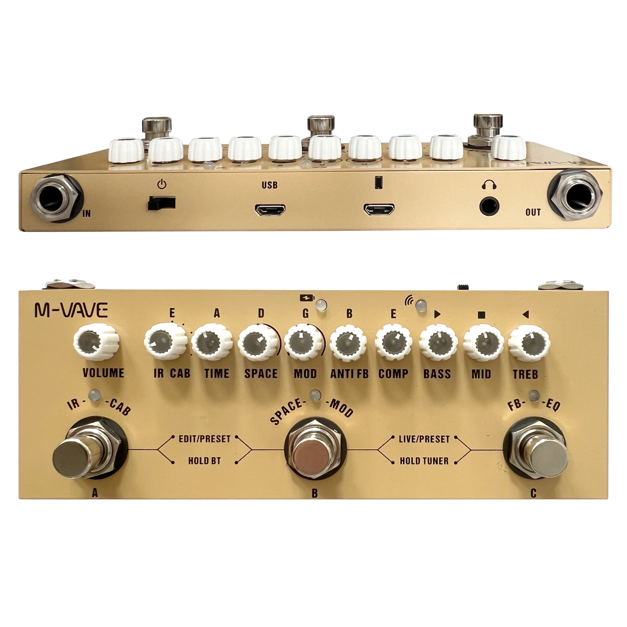 Rechargeable Multi Effects Pedal for Electric Acoustic Guitar Recording Audio Interface Wireless Accompaniment Function