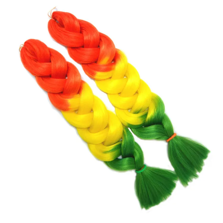 
Wholesale 82 iInch rainbow Ombre Prestretched Pre Stretched Jumbo Synthetic Braiding Hair Extensions 