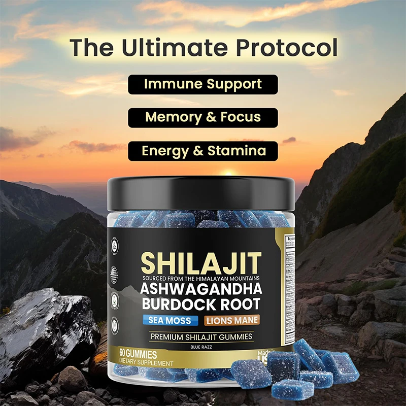 OEM Hot Sale Organic Shilajit Ashwagandha Burdock Root Gummies Sea Moss Lions Mane Premium Shilajit Gummies