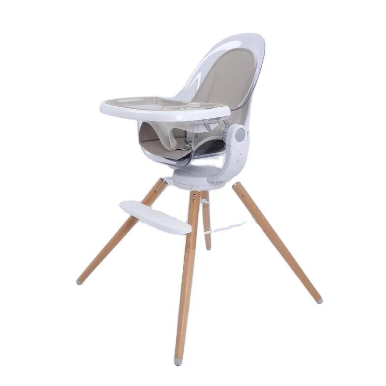 Multi-functional wooden baby high chair PC material kids chair swivel function baby feeding seat