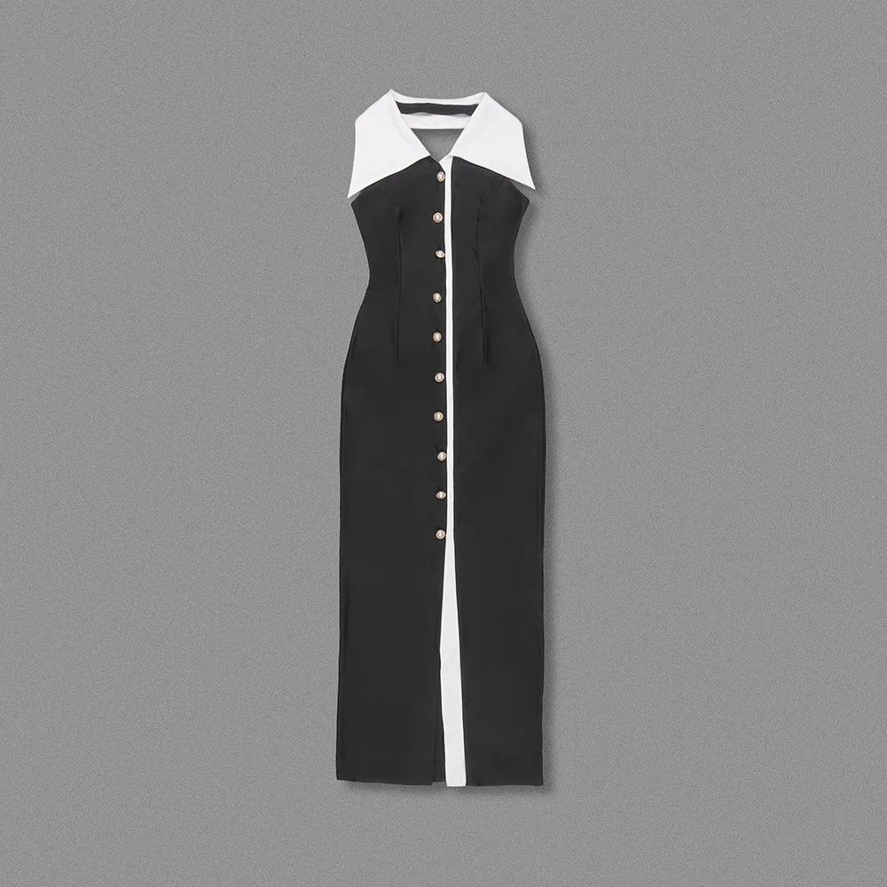 A9617 New Arrival Black And White Women Midi Dress Sexy Backless Ladies Summer Causal Dress