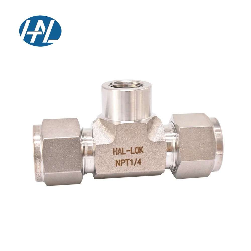 Swagelok Type Stainless Steel Double Ferrule Compression Tube Fittings Female Branch Tee NPT