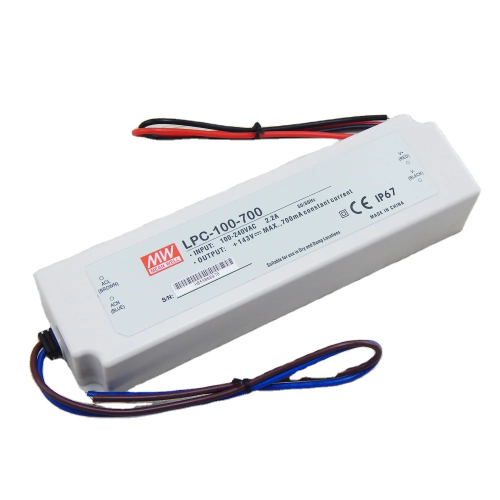 Оригинал по низкой цене MEANWELL 100 Вт 700mA светодиодный драйвер постоянного тока с пластиковым корпусом CE LPC-100-700