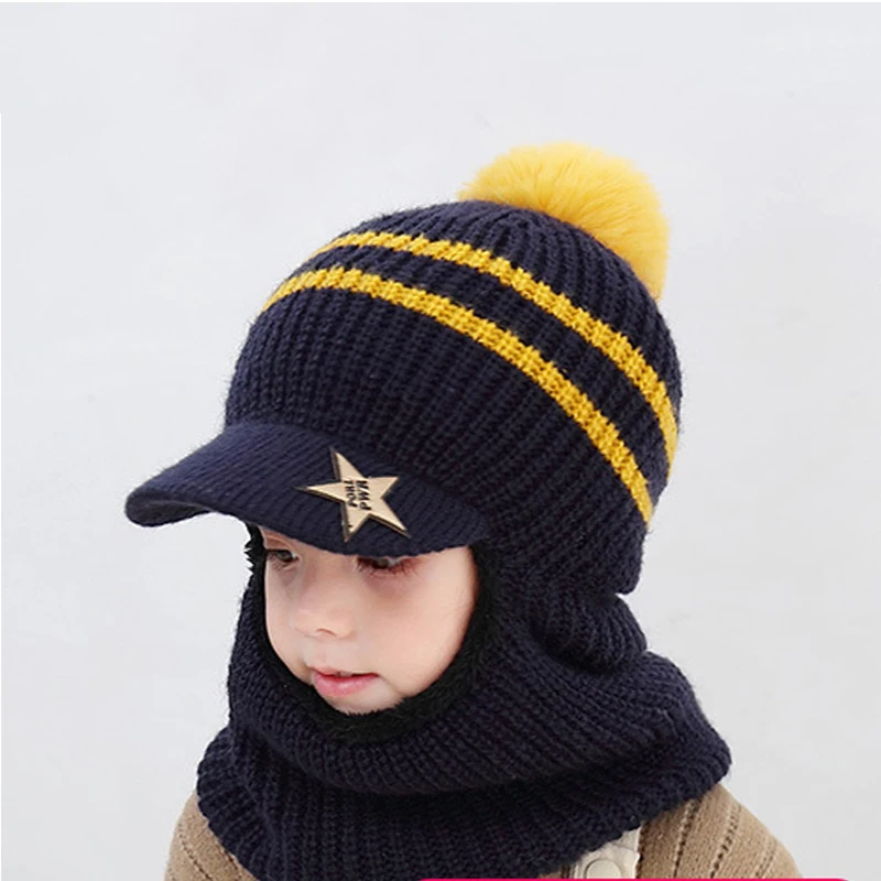 HT-1389 Factory Custom Wholesale Cute Warm 2022 Winter Hat Scarf Kids Knitted Baby Hats & Caps