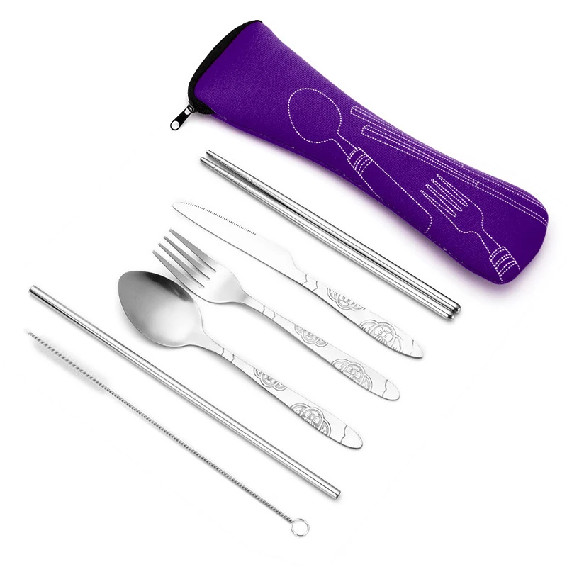 SS Stainless Steel Travel Cutlery Set with Camping Bag Case
