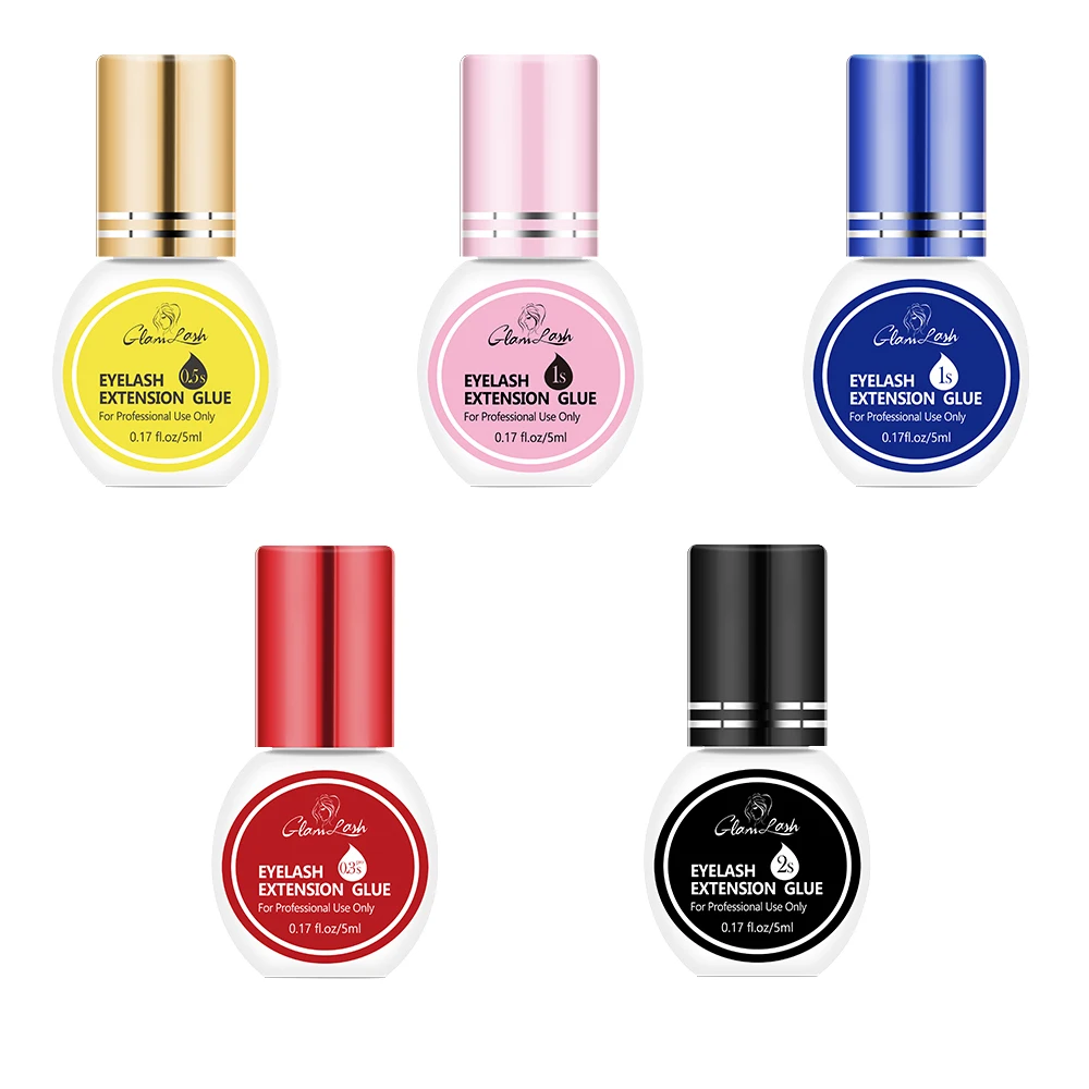Wholesale private label 0.3s 0.5s 1s 2s 5ml 10ml black clear pink fast drying long lasting eyelash extension lash glue adhesive