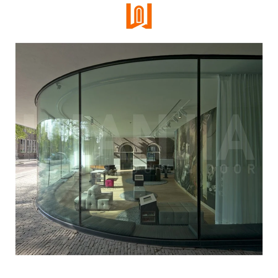 WANJIA Custom Villa Aluminum Curved Fixed Window Floor To Ceiling Fixed Glass Window