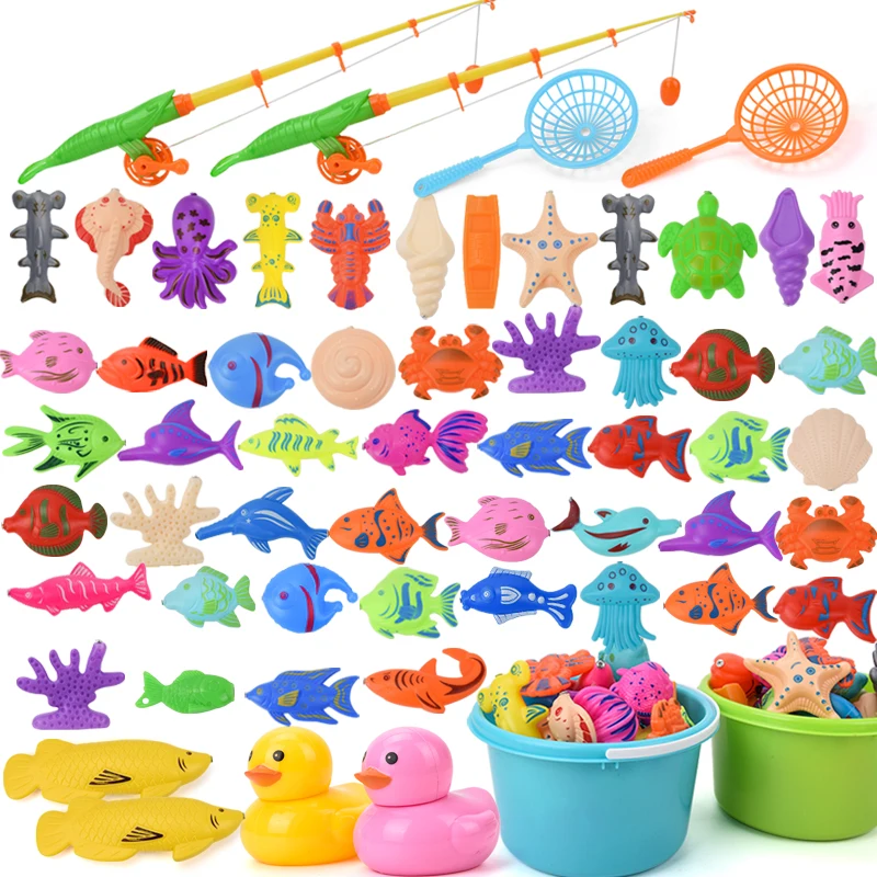 Hot selling Summer Beach Kids Plastic Lightfish Fishing Rods Glow Fish Magnetic Fishing toy Game Set For Children