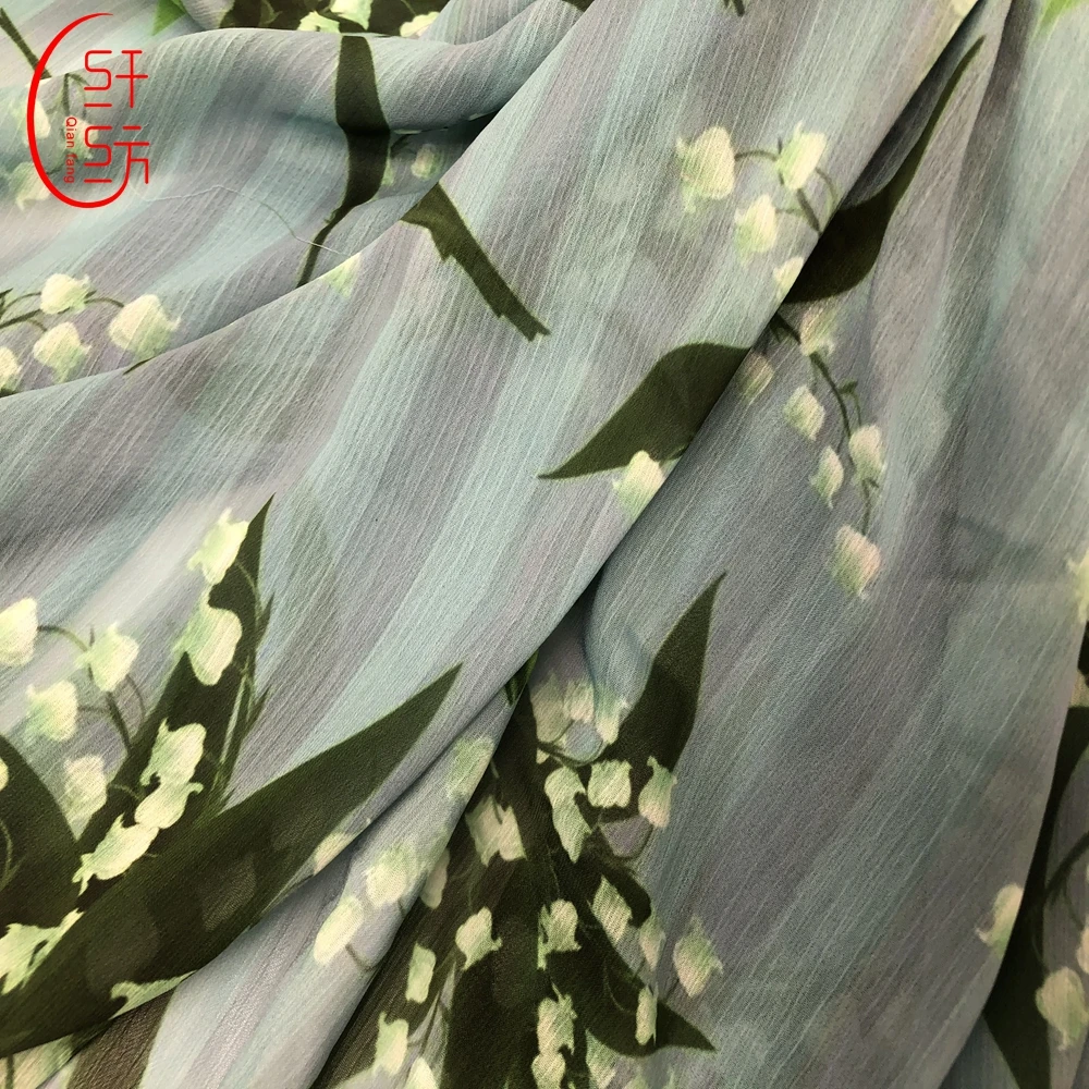 Hot sale100%polyester dubai chiffon fabric plain for dress with digital printing silk handle  Minority style design