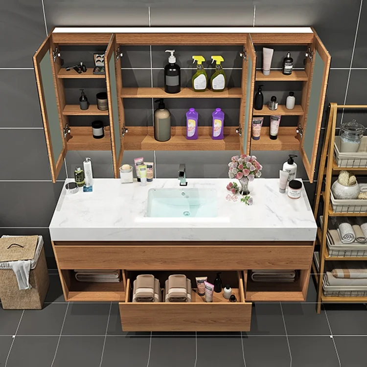 Modern Bath Waterproof Wooden Wall Mounted Bathroom Vanity / Sink Bathroom Cabinets