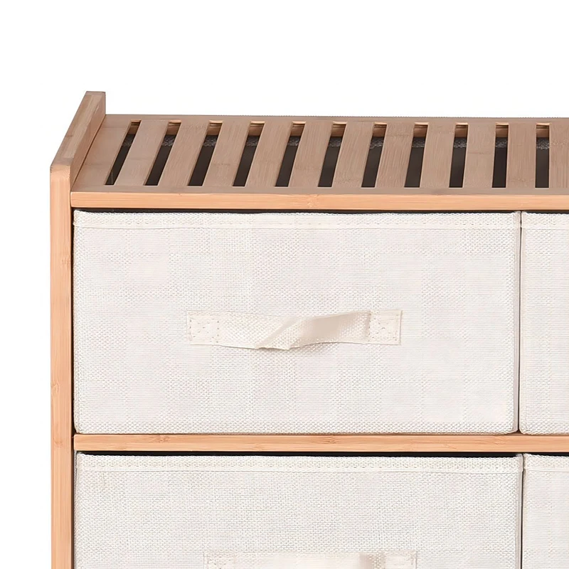 Bamboo Drawer Chest, Storage Organizer Cabinet, Big Night Stand with Fabric Drawer, Storage Cabinet Organizer with Rack Shelf