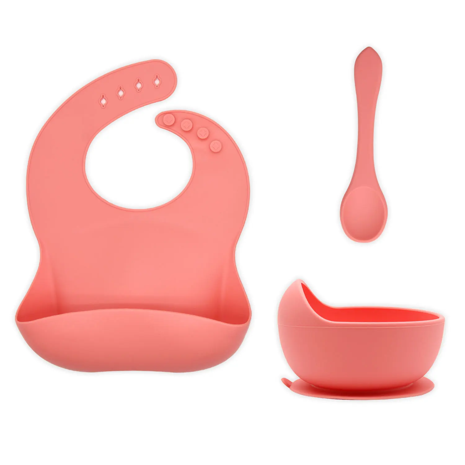 BHD Kids Food Grade Silicone Baby Suction Bowls Plate Bib and Lids Set BPA Free Baby First Stage Self Feeding Bowl with Spoon