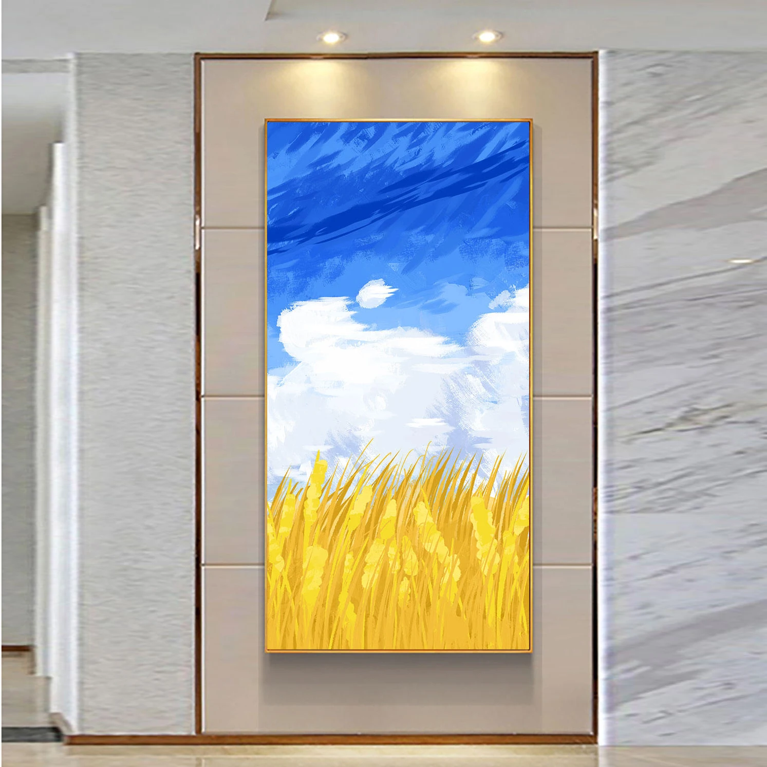 Настенная Рамка для украшения дома, абстрактная картина маслом, синее небо и облако, природный пейзаж, художественная живопись