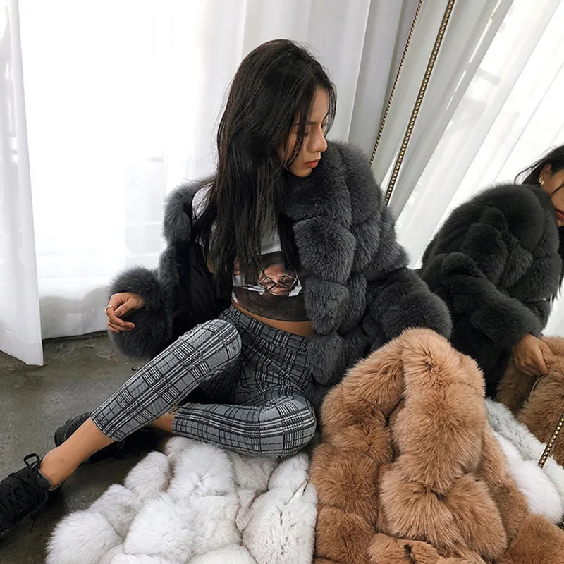 New Arrival Full Pelt Genuine Sheepskin Leather Fur Jacket Real Fox Fur Coat For Women