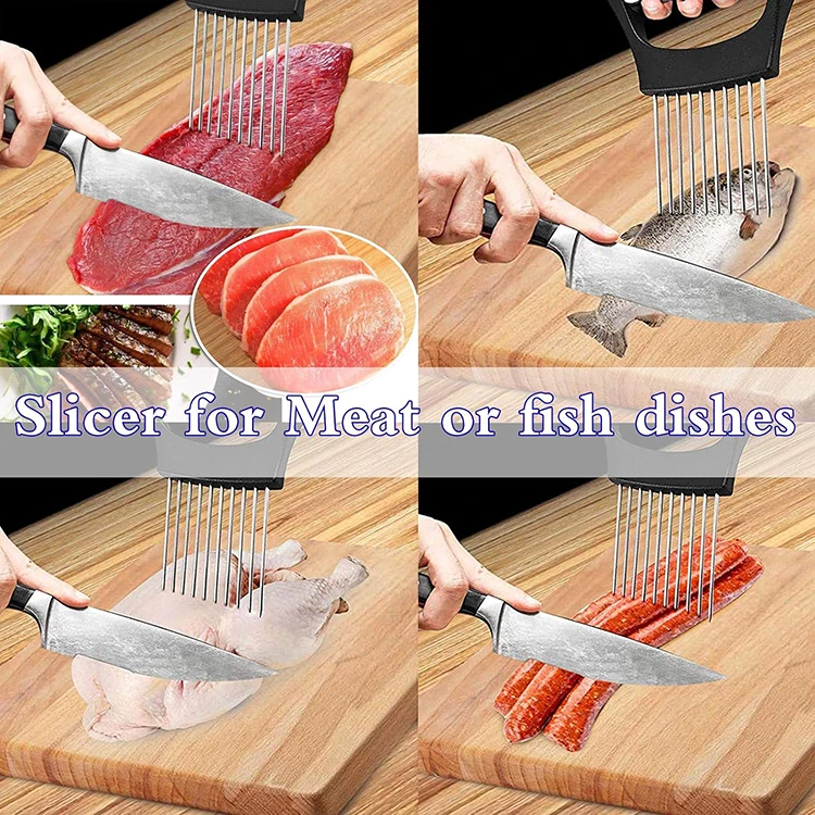 Multifunction Kitchen Gadgets Stainless Steel Onion Holder for Slicing Guide Vegetable Lemon Meat Holder Slicer Tools Cutter