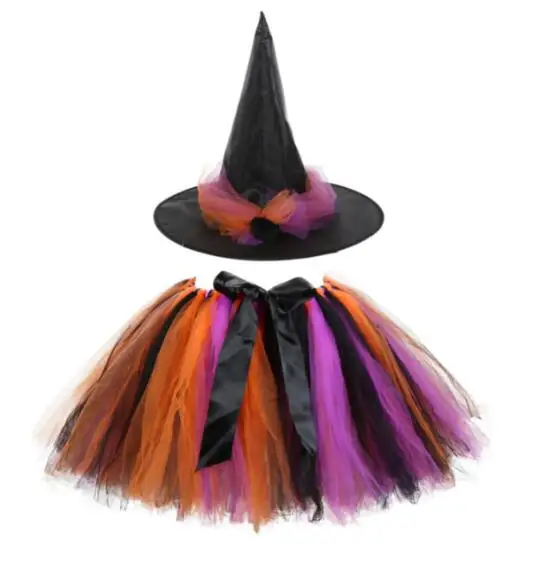 ecoparty  Girls Halloween Tutu Skirts Baby Ballet Tulle Pettiskirts with Witch Hat Broomsticks Kids Cosplay Party Costumes Cloth