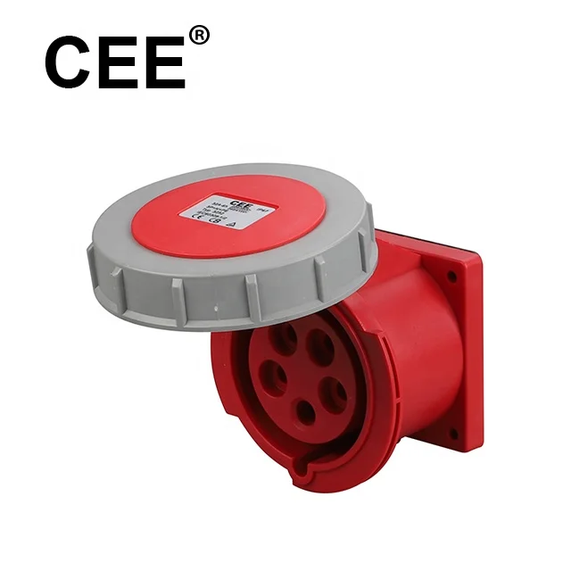 CEE IP67 RED 220-380V 16A 5 pins 3P+N+E pins IEC industrial plug & straight panel mounted socket