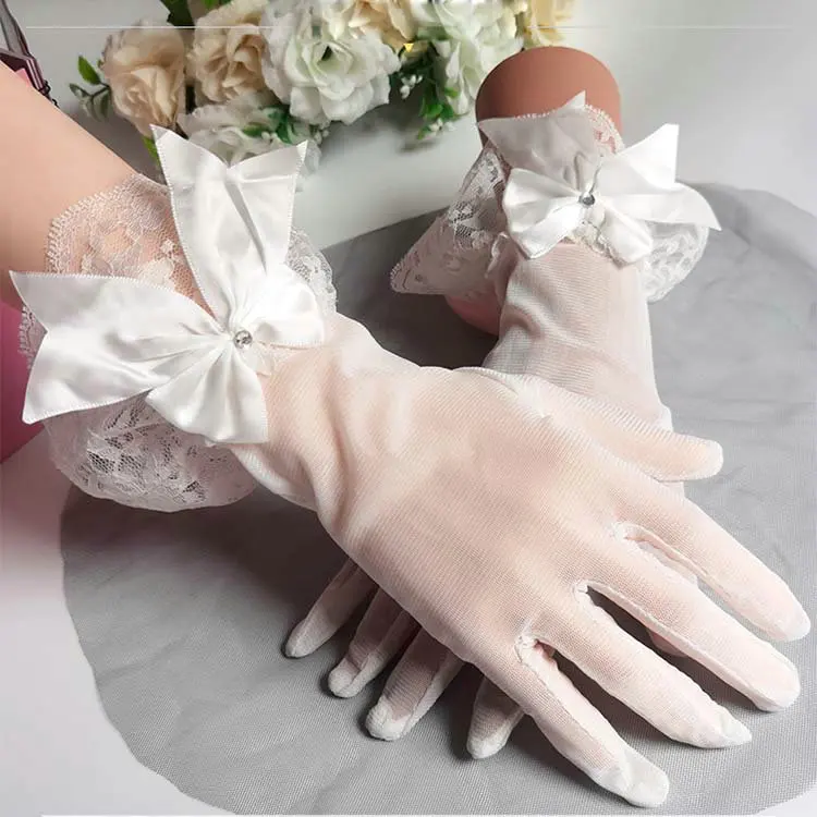 Qushine Elegant Prom Floral Lace Flower Bridal Mittens Stretchy Adult Size gloves Wedding Opera Party