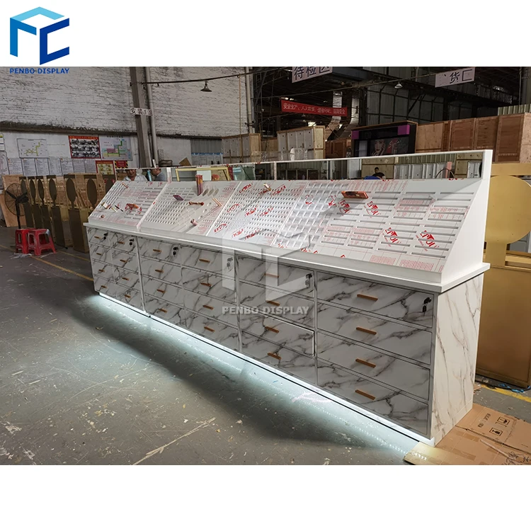 Custom Wooden Wall Cosmetic Shelves Display Cabinet And Makeup Display Wall Showcase