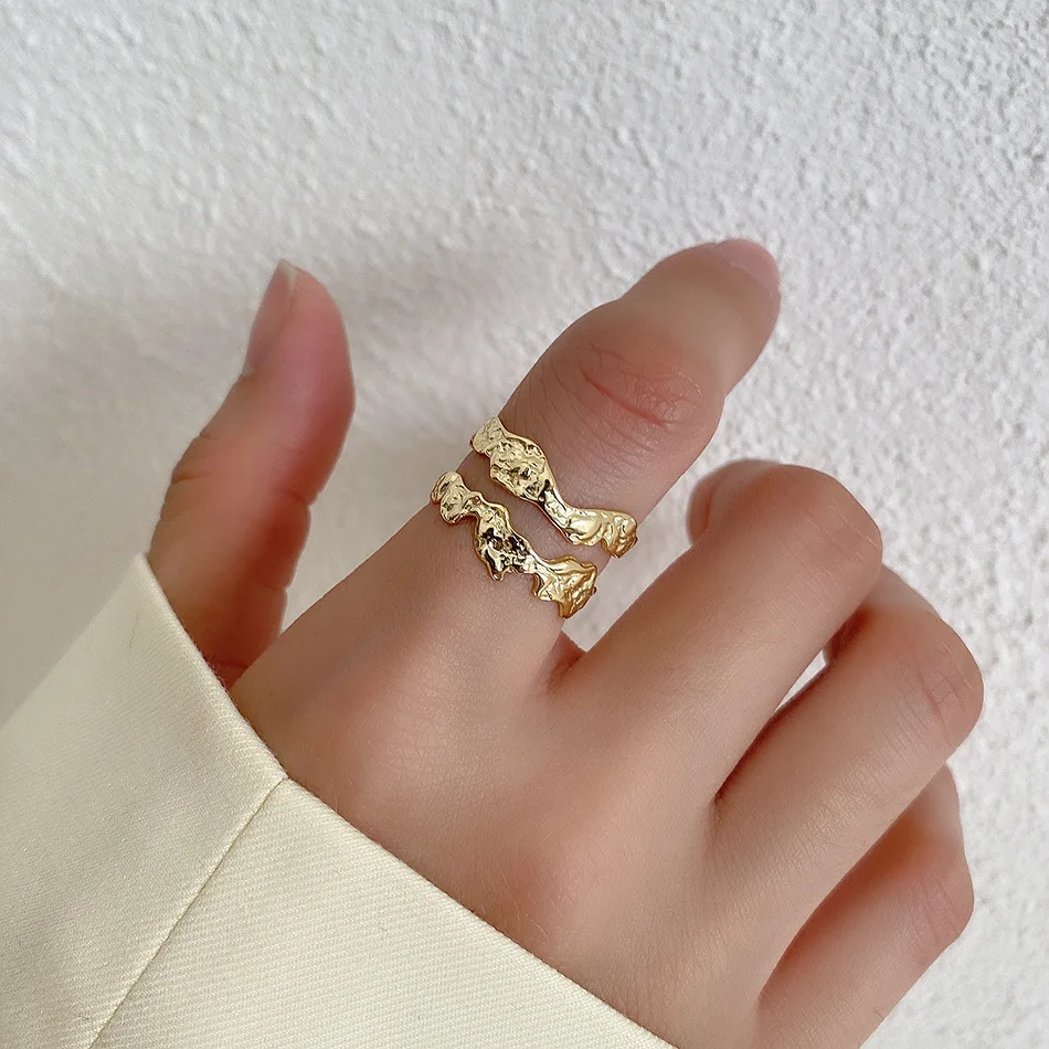 VIANRLA Double Band Open Statement Ring 925 Sterling Silver Texture Adjustable Rings