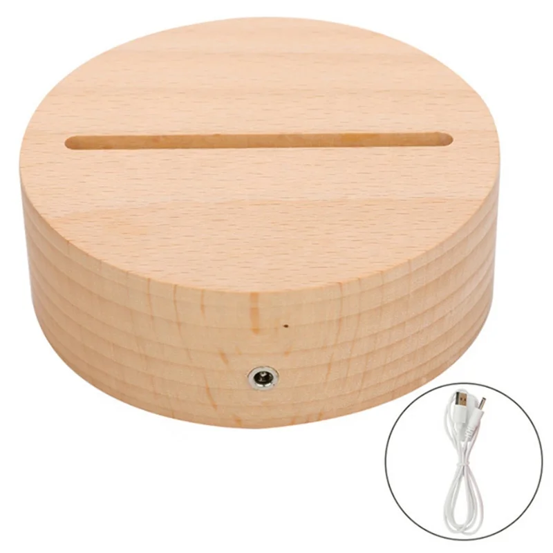 Acrylic Round 3d Led Moon Battery Powered Wooden Night Light Base For Lamp