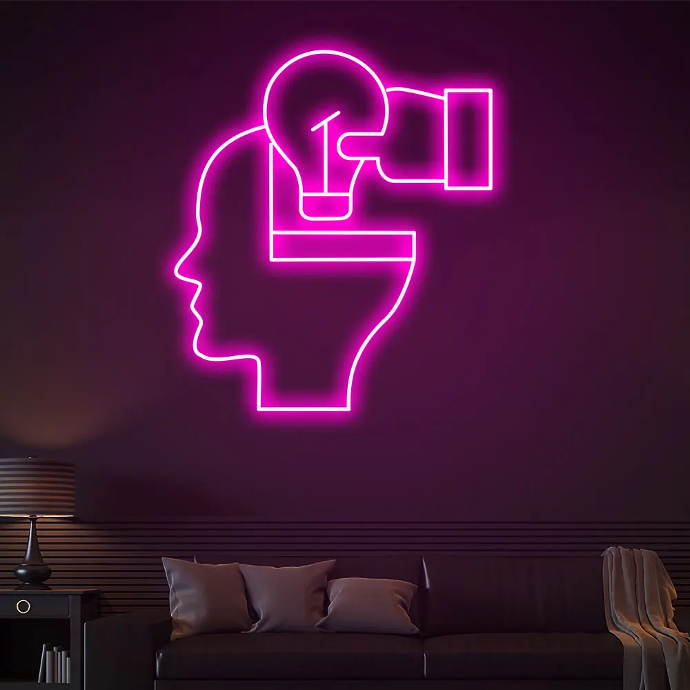 
Bulb Idea Led Neon Sign Head of Man Lighting Decoration Room Party Holiday Custom Neon Acrylic Background 
