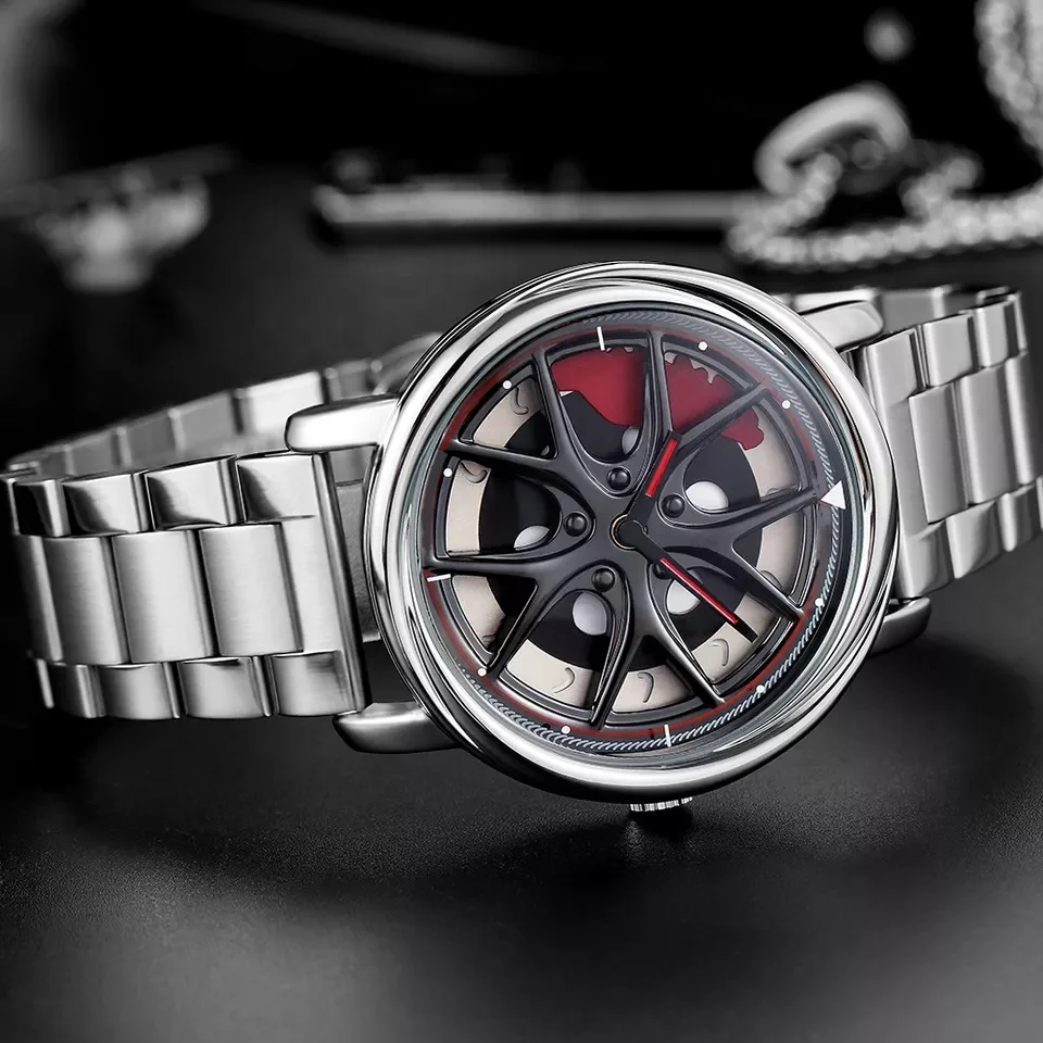 New product Wheel Dial Car Watches Design Car Wrist Watch 360 Degree Rotating Sport Quartz Watch