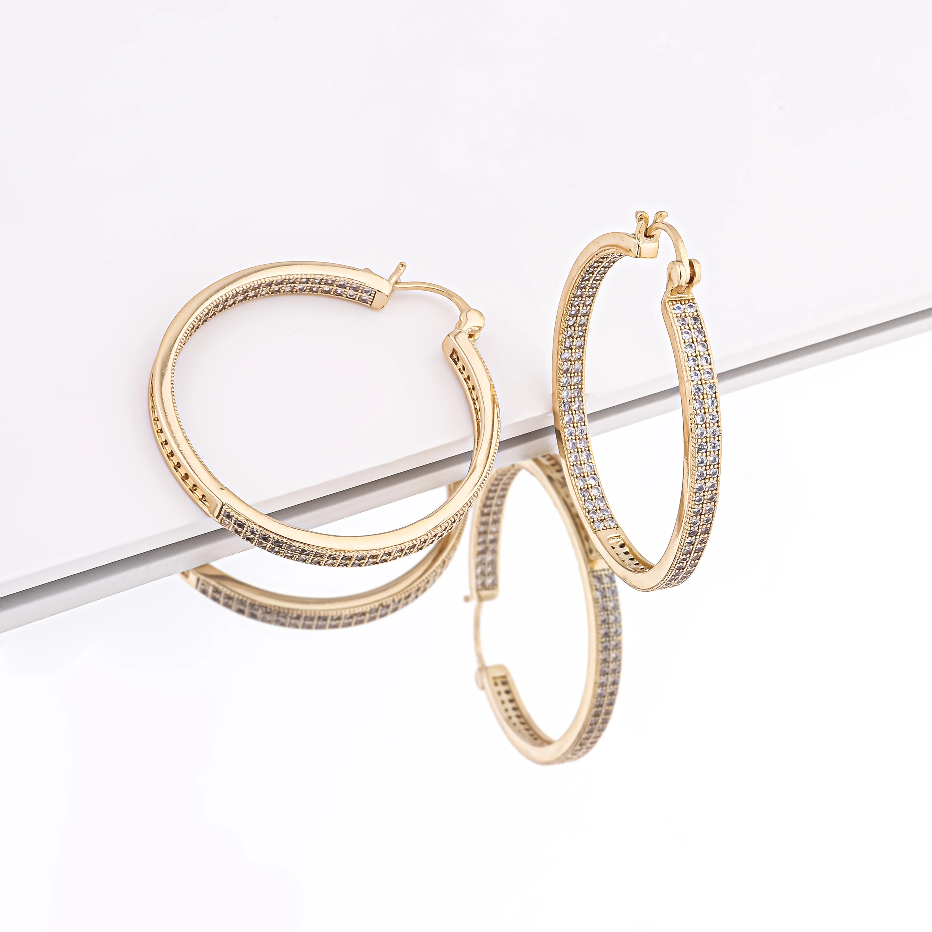 Design hip hop round hypoallergenic large rhinestone 18k gold silver plated earring big size zircon women huggie hoop earrings