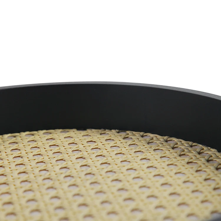 Manufacture Wholesale Rustic Wood Breakfast Serving Organizing wooden round rattan tray for Coffee Table