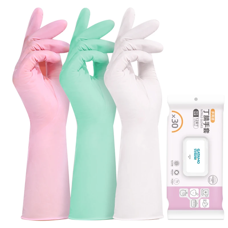 GLN12  12inch Nitrile gloves  food Cooking Gloves Beauty Kitchen dishwashing cleaning Rubber Household Gloves