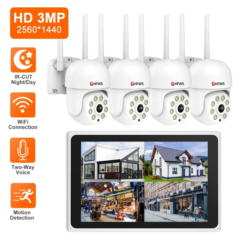 3MP 8 Pcs Ptz Camera 8CH Nvr With 10 Inch Screen  Tuya Smart Home Wifi Ptz Camera System Ip Camera Kit