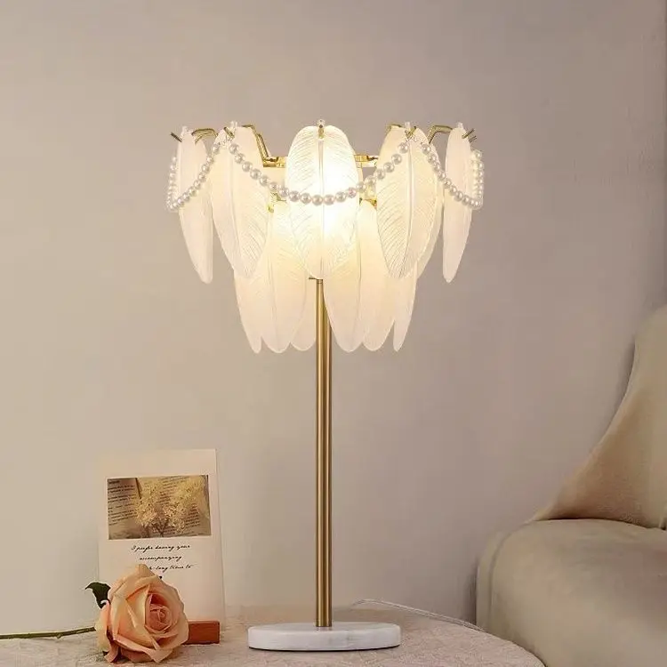 French Design Modern/Nordic Style Glass Leaves Fancy Pearl Crystal Table Desk Lamp AC Power LED/Bulbs Light Source Living Room
