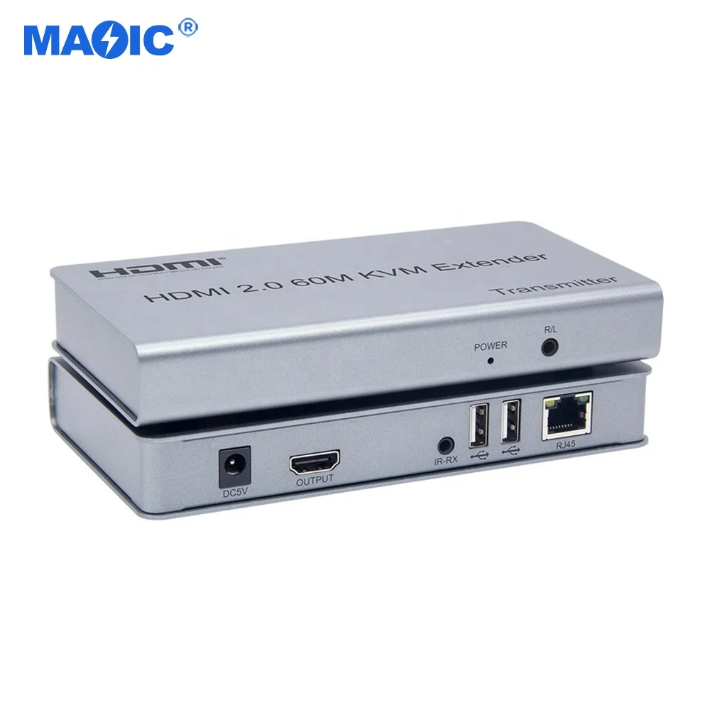 Audio Video Equipment USB 2.0 Extender Over CAT5e/6 RJ45 Ethernet HDMI Extender 4k 60hz KVM Extender 60M for Mouse Keyboard