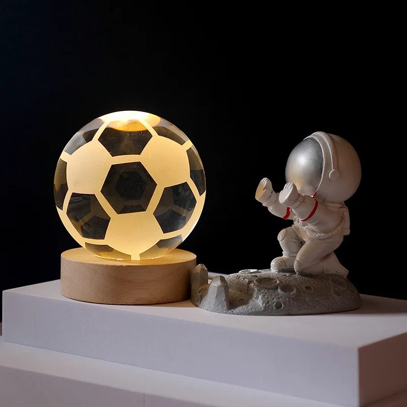 Crystal Glass Ball with Feng Shui Style Engraving Night Light Decorative Paperweight Figurine for Home Office for Gift