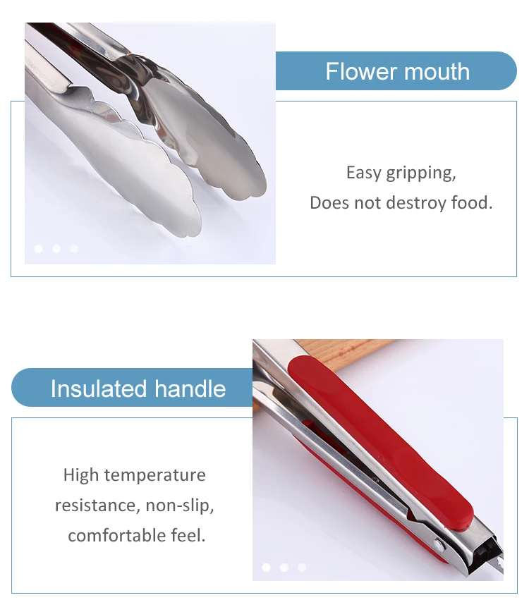 Serving Bread Clip Silicone Kitchen Tong Accessories Plastic Handle Mini Buffet Heat Resistant Stainless Steel Food Tongs