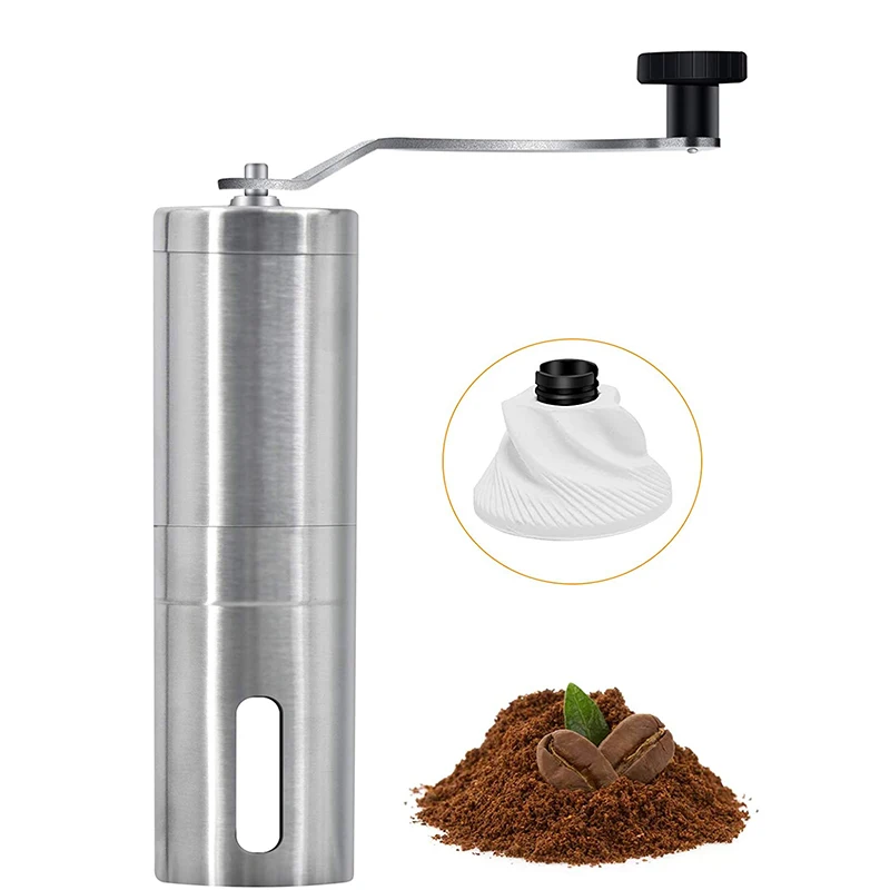  Изготовленный на заказ логос портативная керамическая мельница из цельной фасоли нержавеющая сталь ручная кофемолка со съемной ручкой