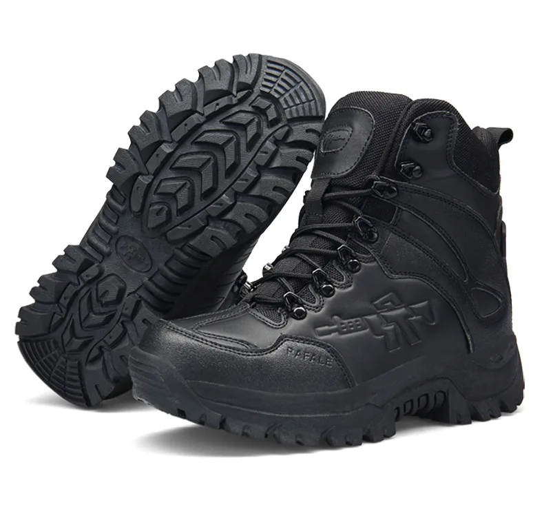 Outdoor combat boots men leather black booties shoes short boots with expanding zipper