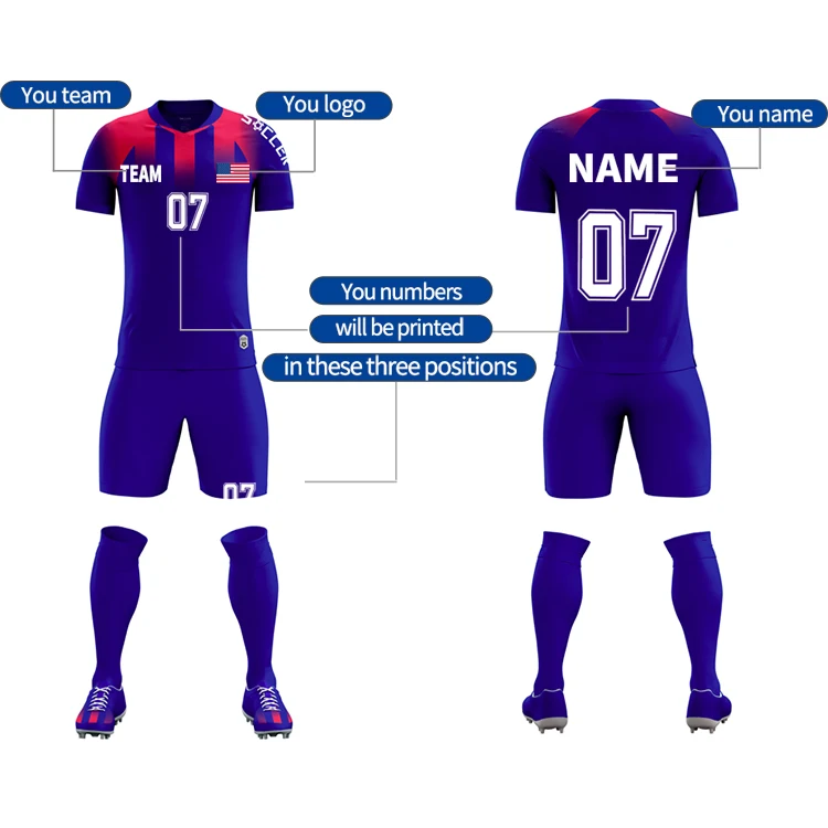 Wholesale Custom 100% Polyester Adults Football Jersey Shirts Mens Soccer Uniform Jersey Shirt Youth Football Kit